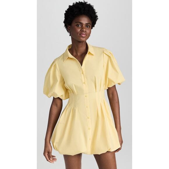 SIMKHAI Cleo Balloon Pintuck Mini Dress Collared Sulfur Yellow- 4